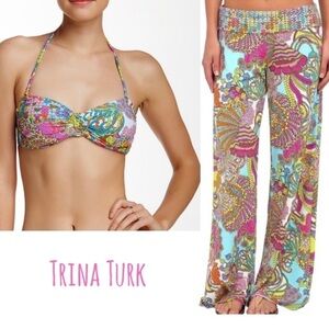 Trina Turk “Coral Reef” Swim Wide Leg Pants size S matching bikini top Size 6